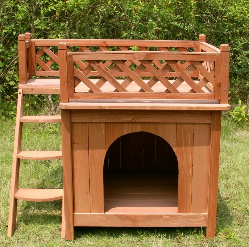 Indoor and outdoor 2 story insulated dog house Wood Pet House cat perch window platform for large medium small dogs and cat