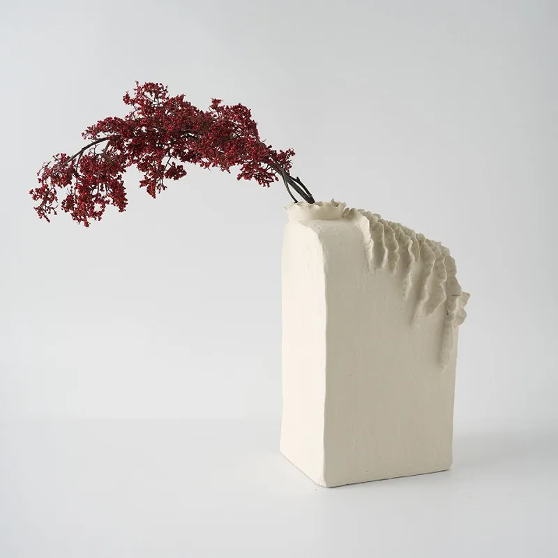 

Wabi Sand antique beige ceramic open piece vase living room model room countertop creative flower ware model room ornament