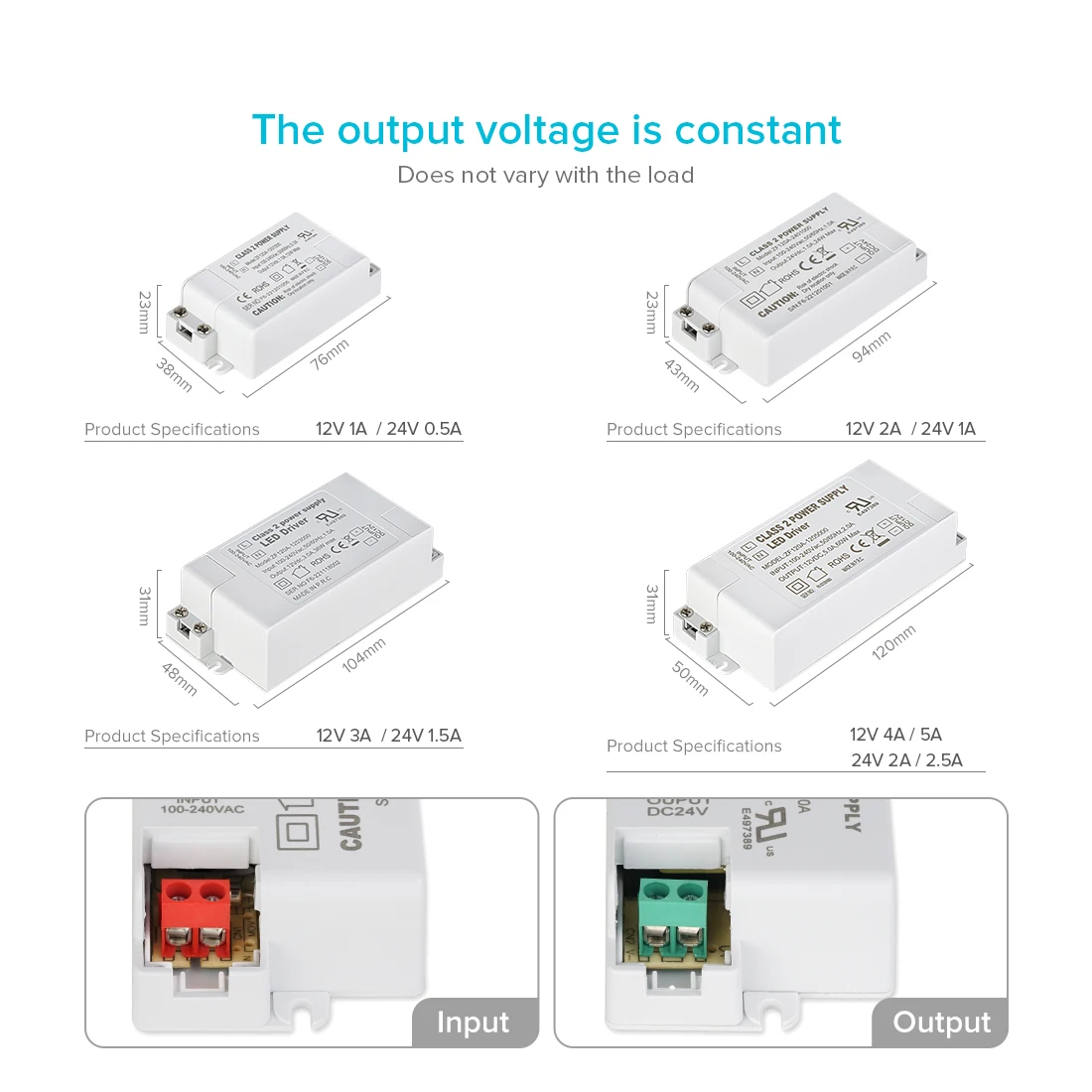 100V 240V AC to 12V 24V LED Driver Transformer DC Power Supply for LED Strip Lights Constant Dimmable Voltage LED Projects