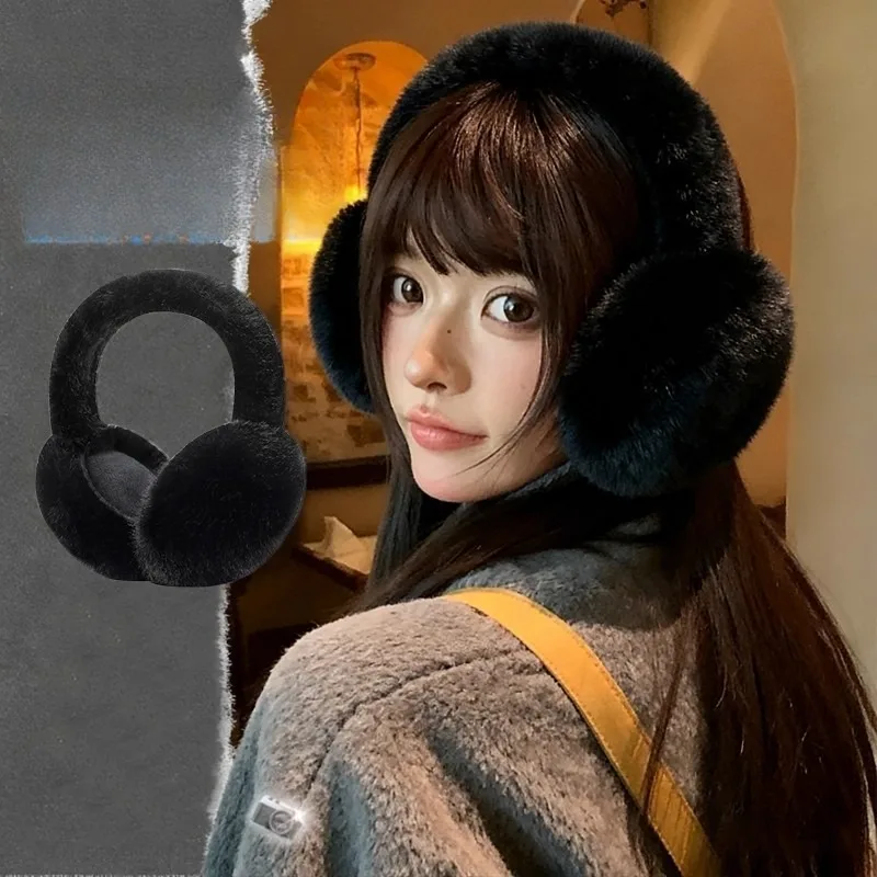 غطاء للأذنين للنساء شتاء 2025 جديد من القطيفة المقاومة للرياح لتدفئة الأذن قابل للطي من فراء الأرانب الصناعي