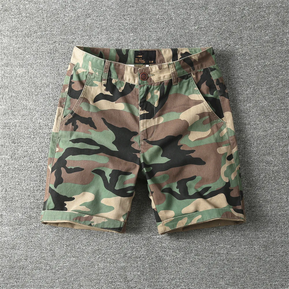 

American Retro Camouflage Casual Cotton orts Men's Five-Point Workwear Pants Mid-Waist Straight Leg Summer Faion