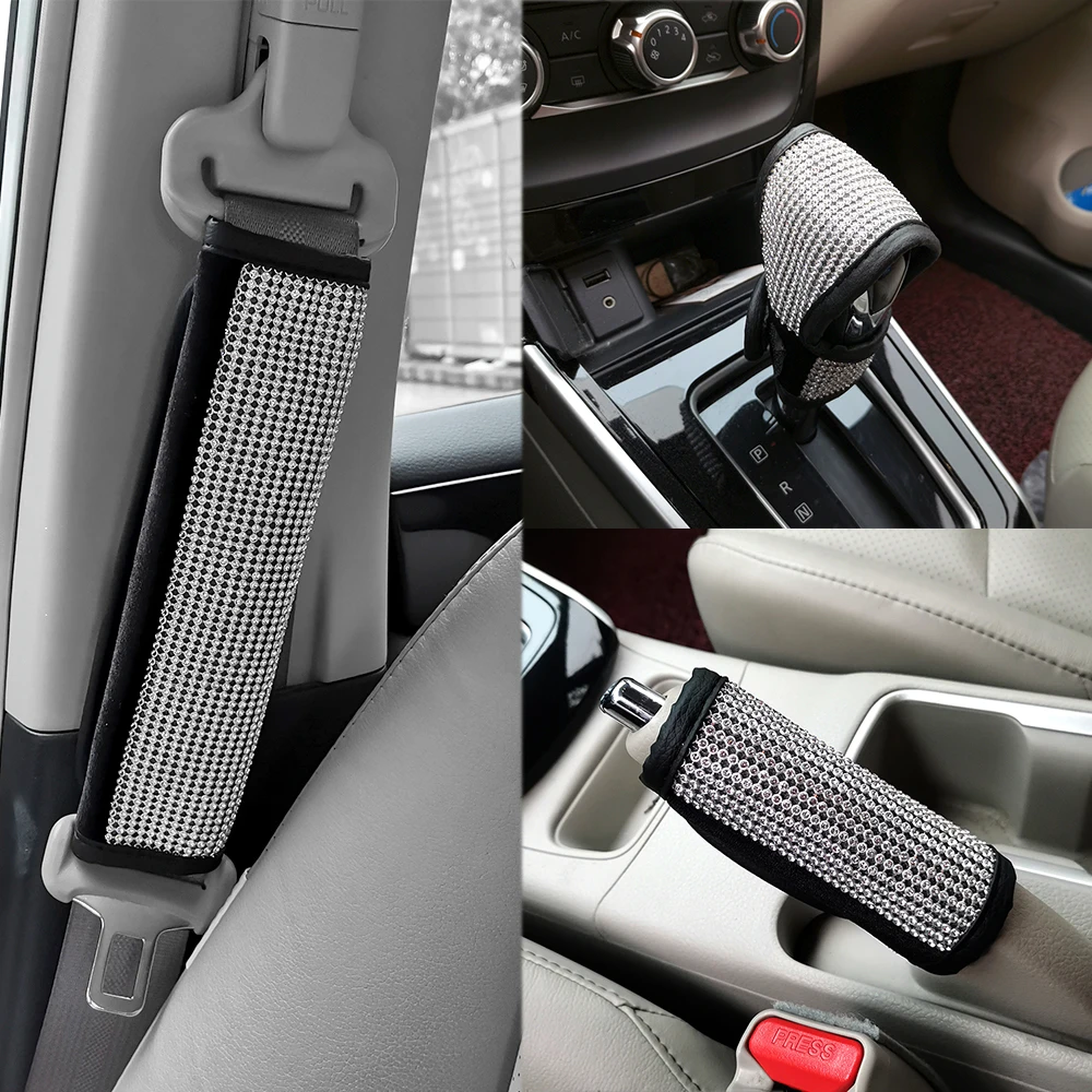 

Crystal Car Gear Shift Collar Cover Hand Brake Cover Car Seat Safety Belt Cover Bling Bling Rhinestones Auto Interior Accessorie