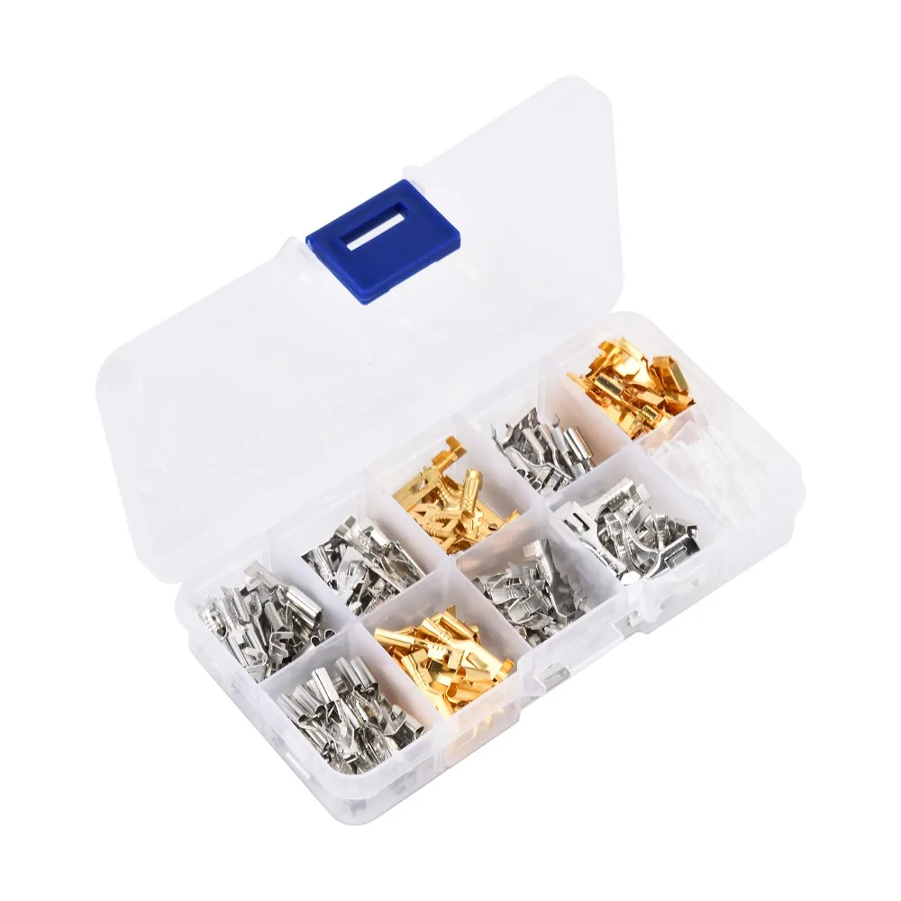150pcs Assortment Kit 6.3mm Wire Crimp Terminal Block Brass Waterproof Wire Spade Connector Quick Splice Connector Automotive
