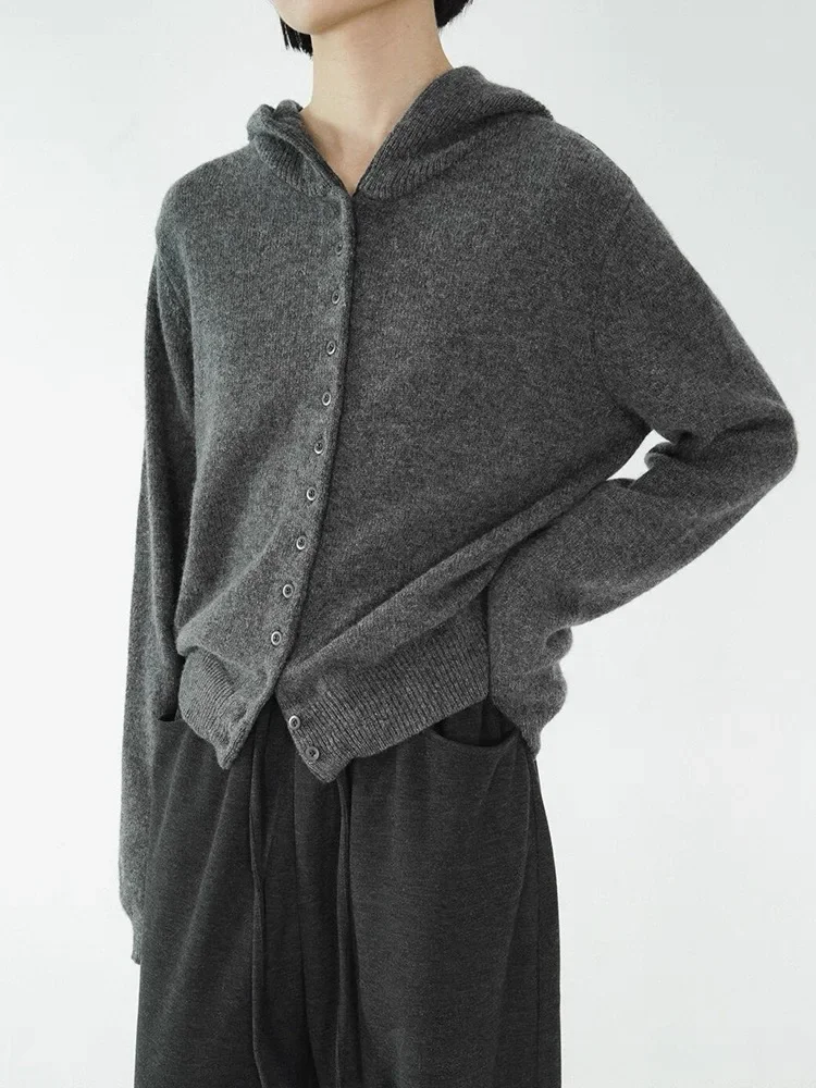 

2025 Autumn/Winter New Hooded Cardigan Women Pure Sweater, European Thick Hooded Autumn Knitted Jacket