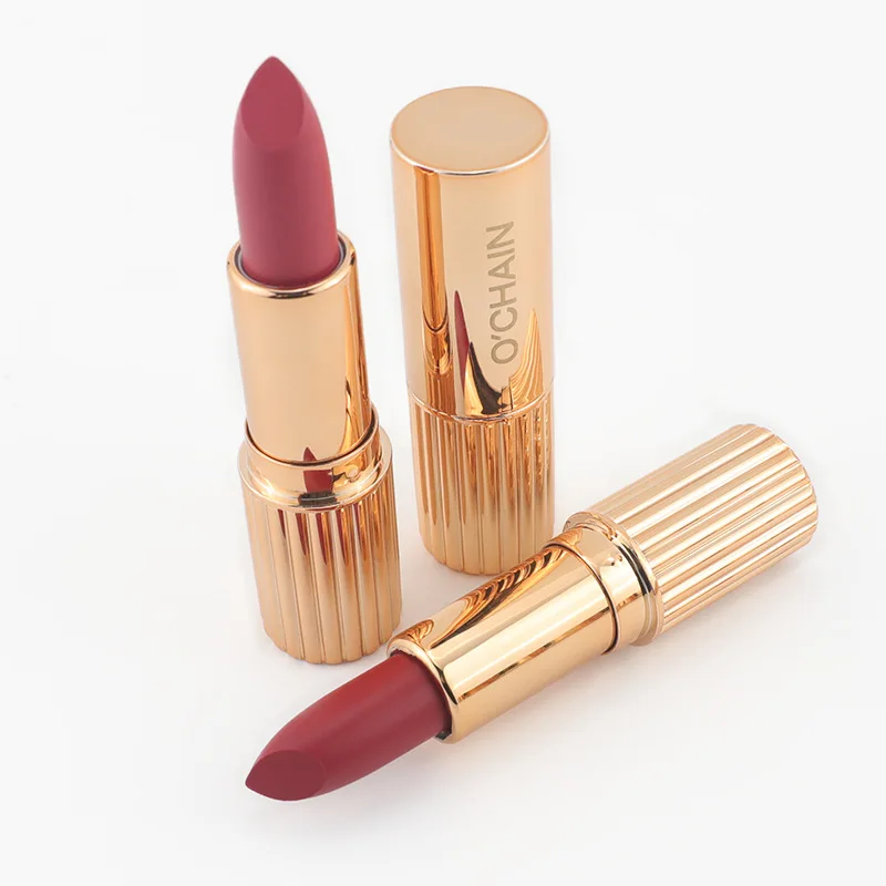 No Logo Luxury Gold Tube Lip Stick Wholesale Matte Pigment Nude Lipstick Private Label Lipstick Custom Bulk Makeup Beauty