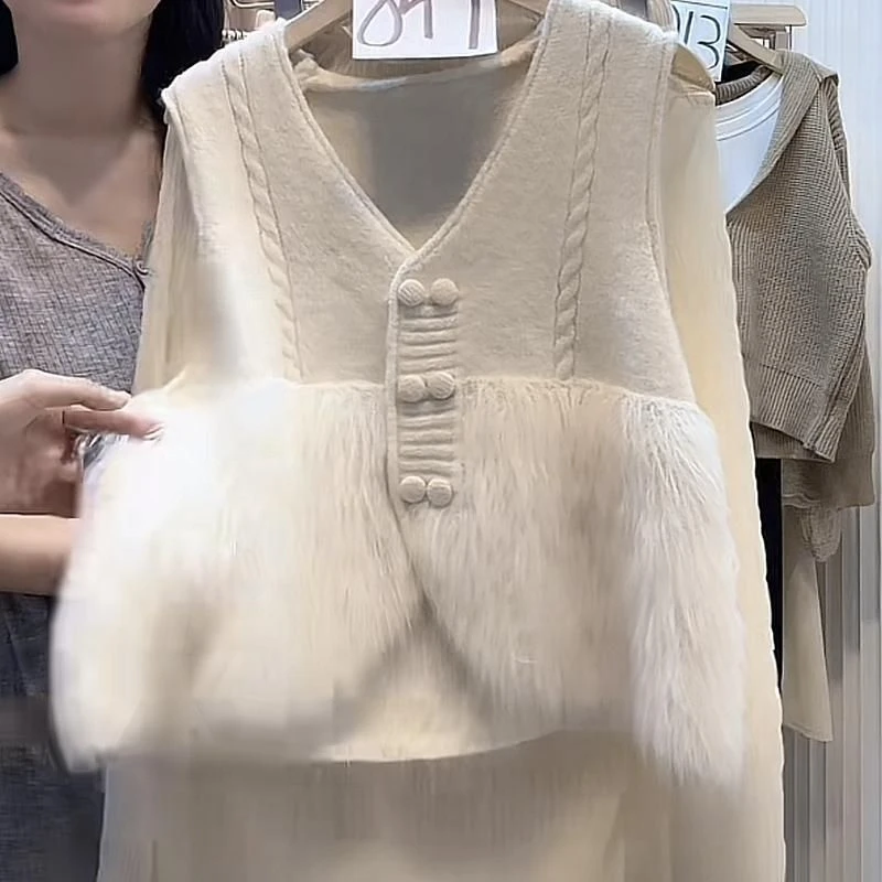 Women Sweater Vest Coat 2024 Ropa Mujer Fashion Double-breasted Patchwork Ruffles Tanks Vintage Korean Knitted Crop Tanks Tops