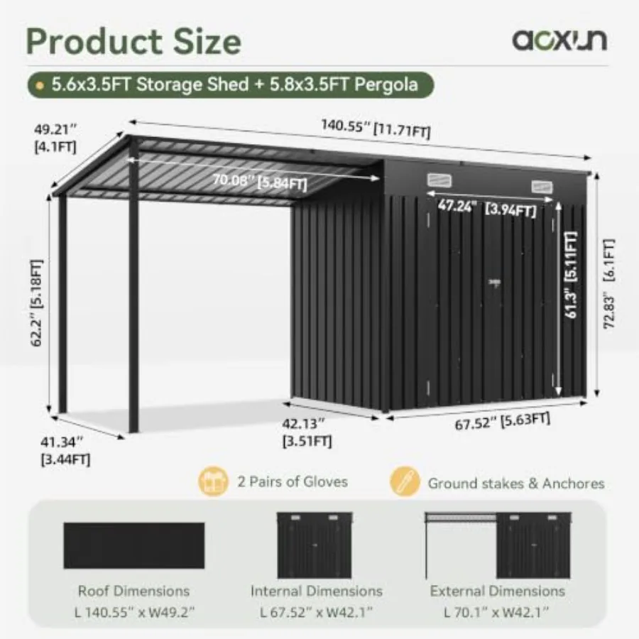 Outdoor storage shed hardtop gazebo combo for backyard use, galvanized steel frame, charcoal gray finish, rust-resistant and we view 2