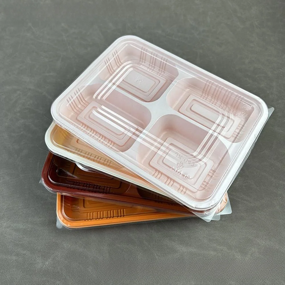 環境に優しい使い捨てプラスチック製長方形ミニミールボックス、4つの仕切り付きテイクアウト用包装箱（レストラン向け）