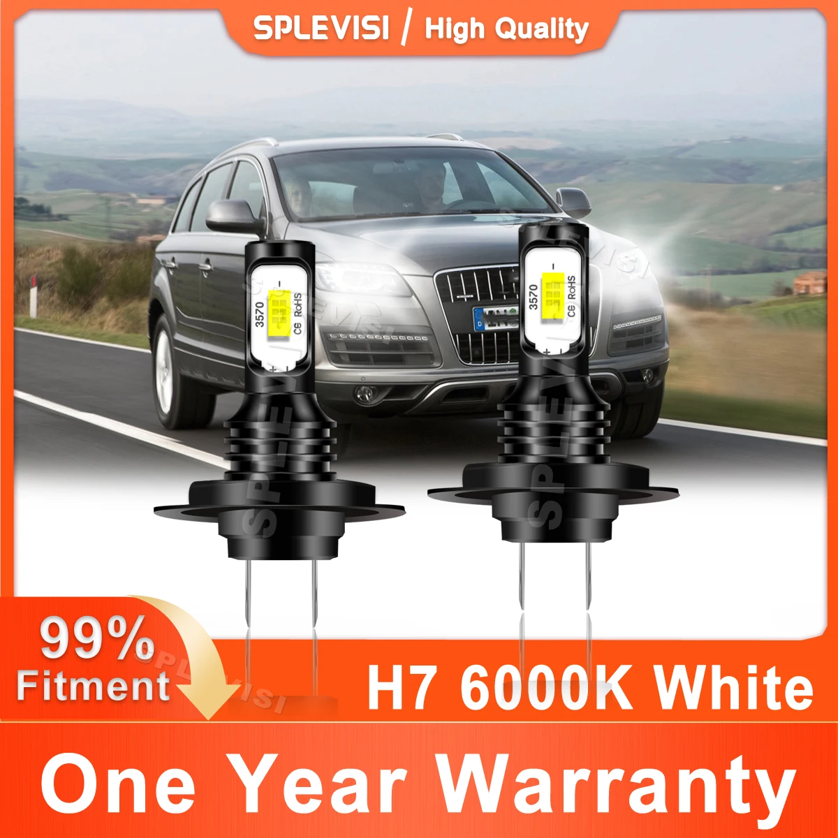 

SPLEVISI H7 LED Headlight High/Low Beam XID White Car Light 8000LM 70W For Audi Q7 4L 2006 2007 2008 2009 2010 Plug and Play