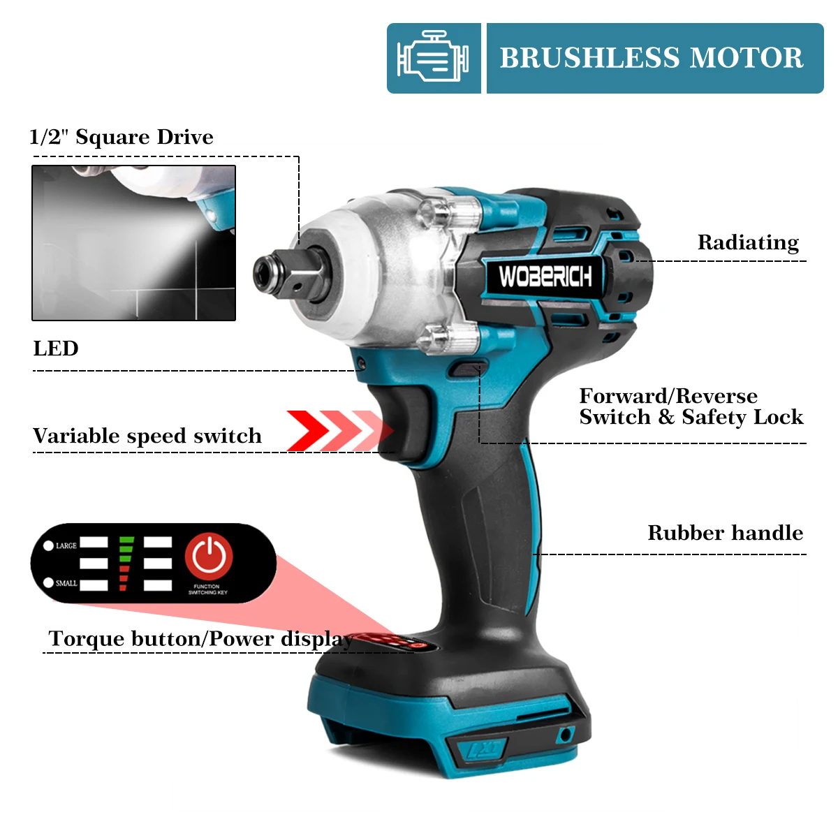 Brushless 1/2 inch Electric Impact Wrench Electric Impact Drill Combo Kit Power Tool Sets For Makita/WOBERICH 18V battery