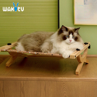 Wakytu Wall-mounted Cat Hanging Bed Hammock Rubber Wood Oxford Cloth Pet Cat Hammock Window Hanging Solid Wood Cat Bed