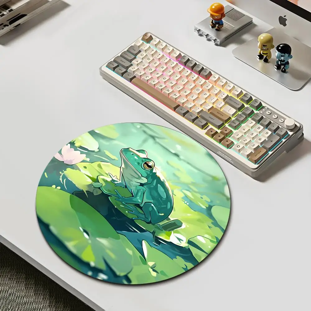 

HYBXAXC Anti-Slip Rubber Round Desk Mat Gaming Office Mouse Pad Lotus Leaf Frog Art