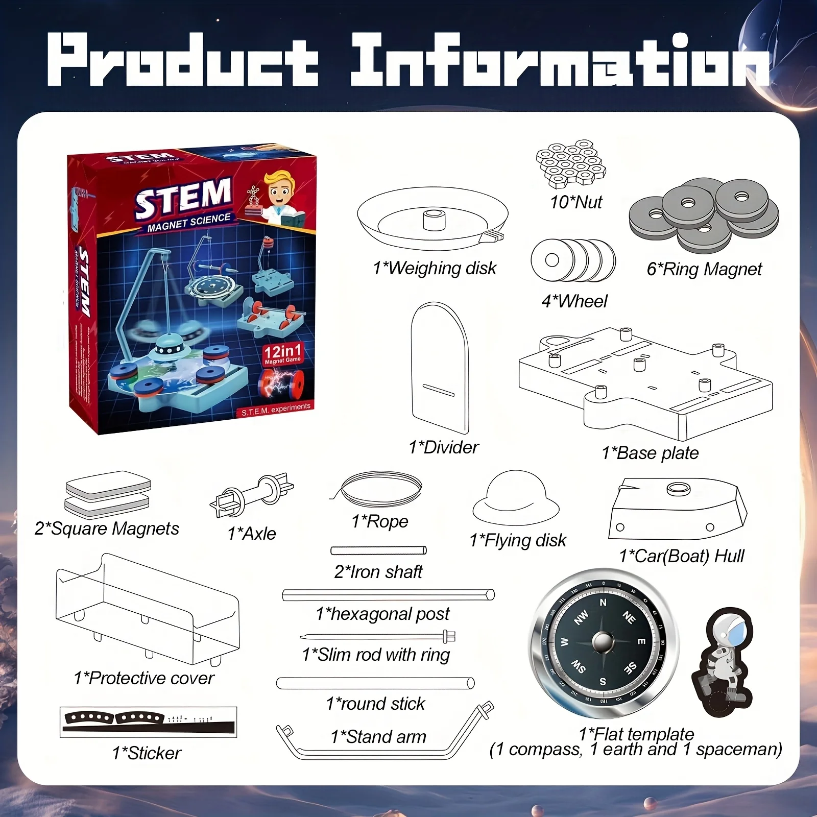 Kit di fisica STEM – Set di levitazione magnetica antigravità 12 in 1, giocattoli scientifici per adolescenti |   Set di giocattoli magnetici regalo di compleanno ed Eid