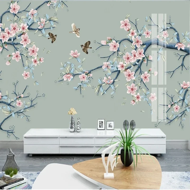 

Custom 3D Photo Plum Blossom Flowers Bird Murals Non-woven Embossed Wallpaper for Bedroom Living Room TV Background Wall Paper