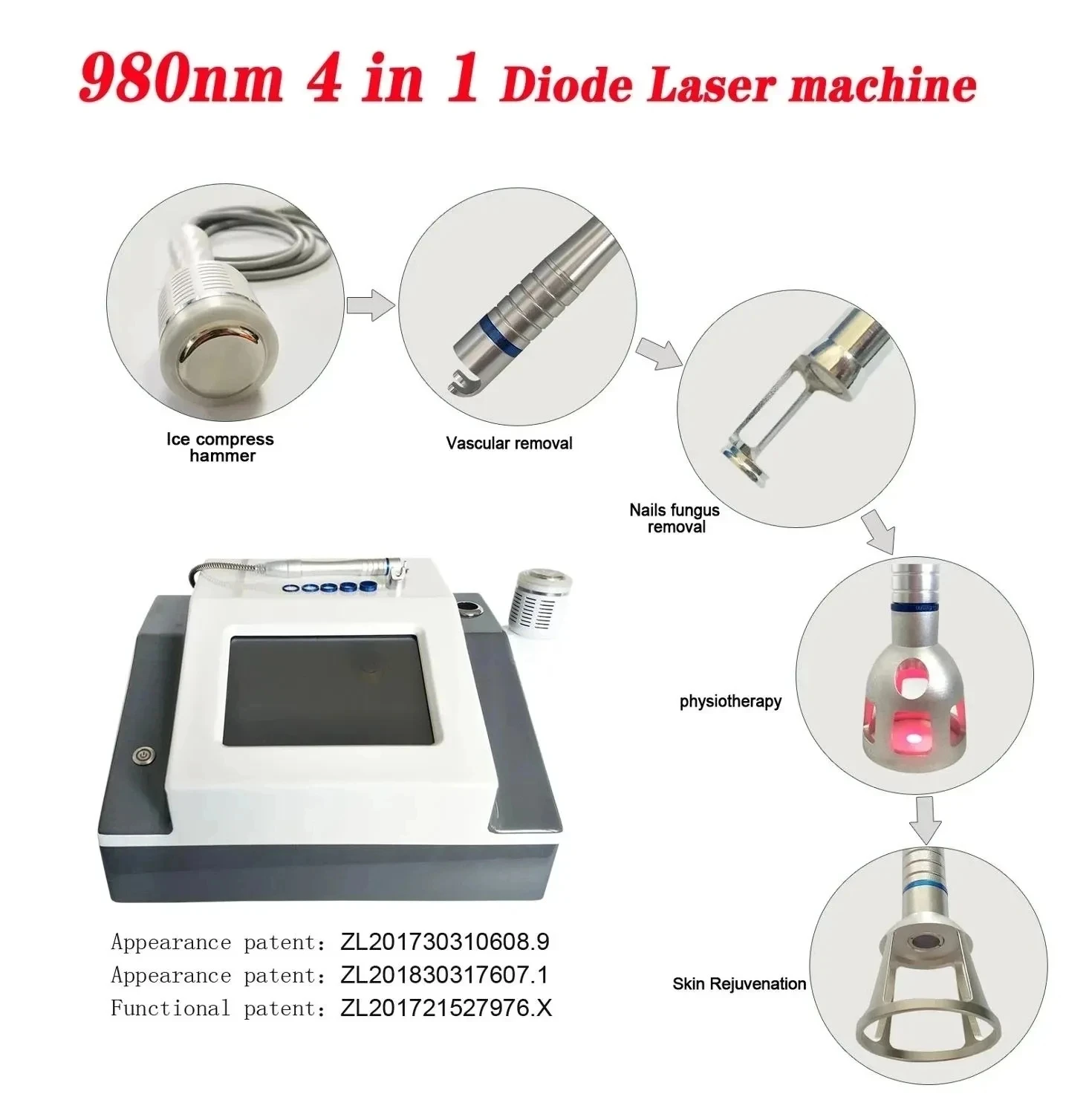 4-in-1 ICE Heat Pack Vascular Spider Vein Fungus Removal 980nm Nail Fungus Removal Physiotherapy Skin Rejuvenation image 4