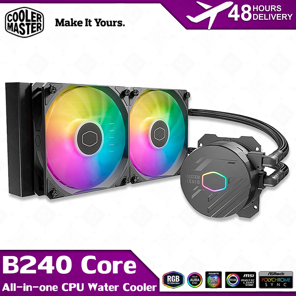 Cooler Master All-in-one CPU Water Cooler 240mm Radiator Dual Cavity  Cooling Power Consumption 260W Support AMD&INTEL B240 Core