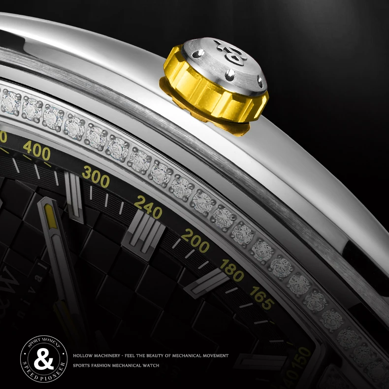 Orologio automatico da uomo I & W orologio da polso meccanico Tonneau di lusso 50m lunetta in zircone luminoso impermeabile