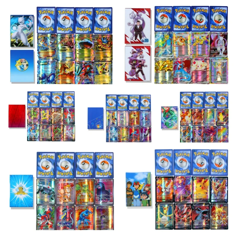 

100 Sheets Pokemon Cards EX GX Energy Card No Repetition Exceed Evolution Charizard Full Flash Card Multiple People Battle Card