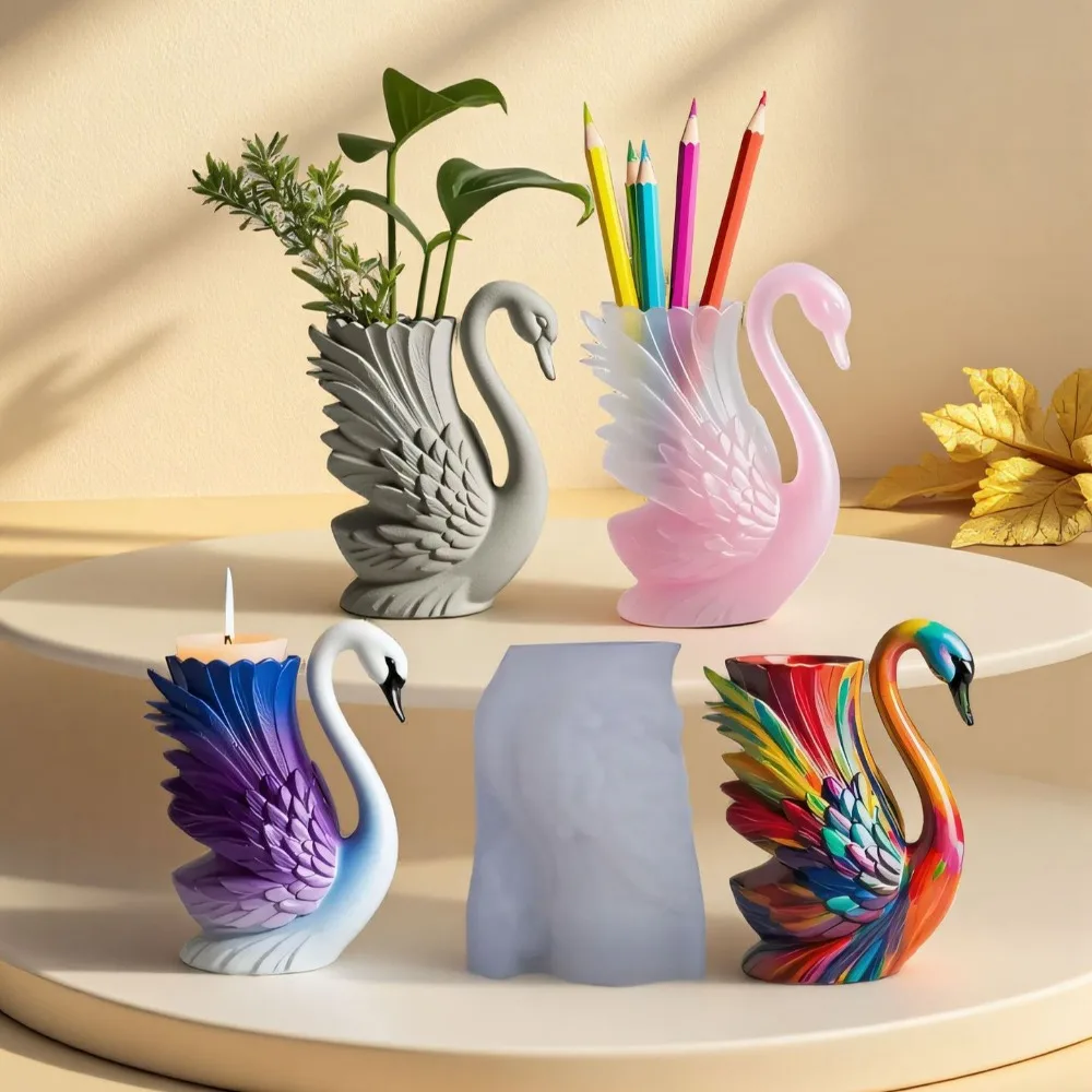 Reusable Swan Candle Cup Silicone Mold DIY Crafts Cement Plaster Vase Flower Pot Epoxy Resin Molds Candle Making Home Decor view 5