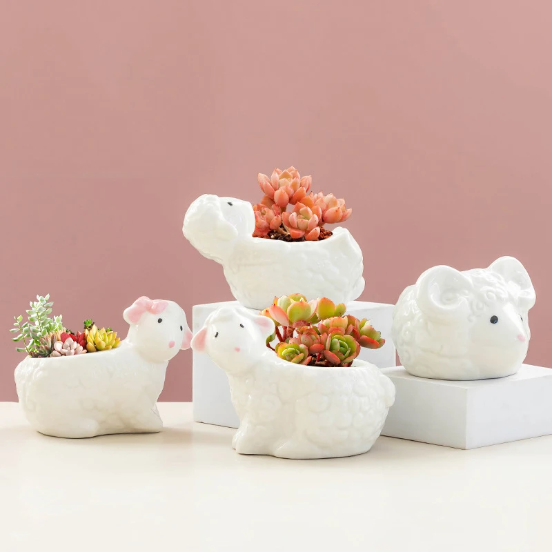 

Cute Sheep Flower Pot Ceramic Succulent Pot Planter Desktop Ornaments Plant Pot Home Decor Garden Decoration