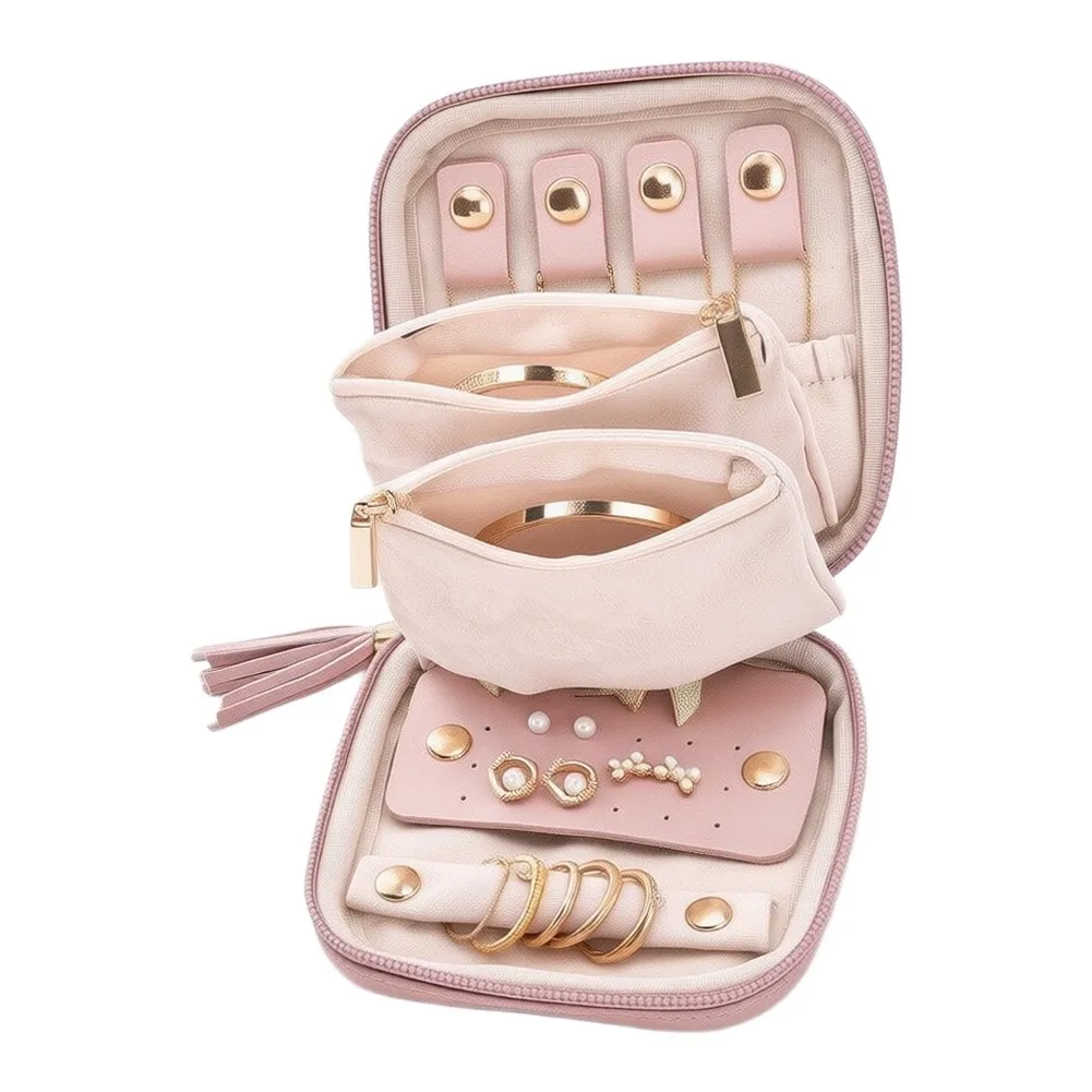 Compact Velvet-Lined Travel Jewelry Case in Soft PU Leather for Necklaces Earrings Rings Bracelets on-the-Go Organization