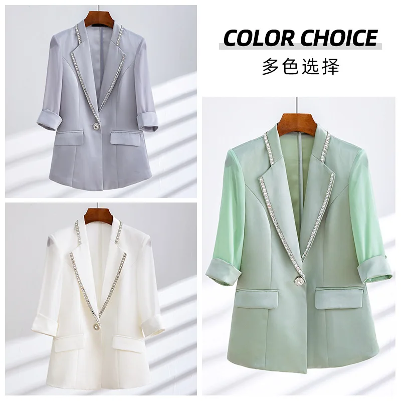 Blazer e calças de manga completa feminino, jaqueta de manga cheia 3/4, casual, formal, escritório, trabalho, baile de formatura, primavera, verão, 2 peças