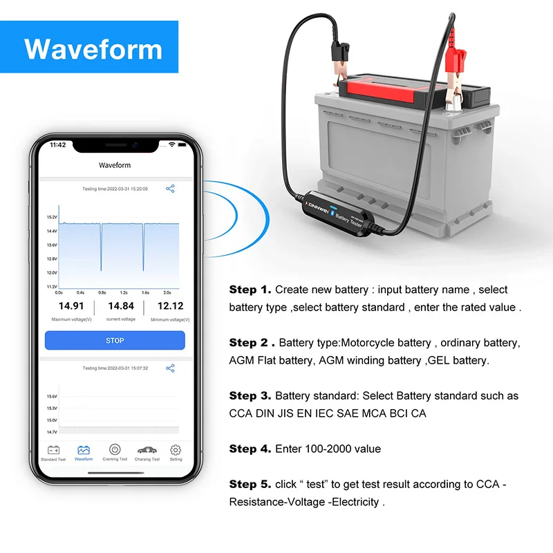 New KONNWEI BK200 6V 12V 24V Bluetooth 5.0 Car Motorcycle Truck Battery Tester Analyzer 2000CCA Charging Cranking Test Tool