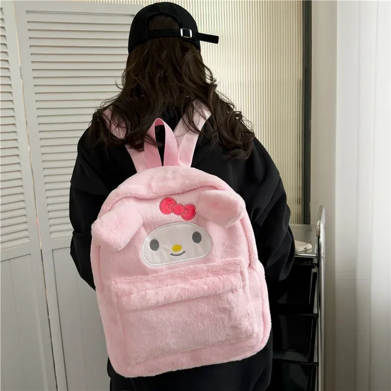 

Saniro Hello Kitty Plush Backpack for Women Kawaii School Bag for Student Girl Luxury Designer Handbag Portable