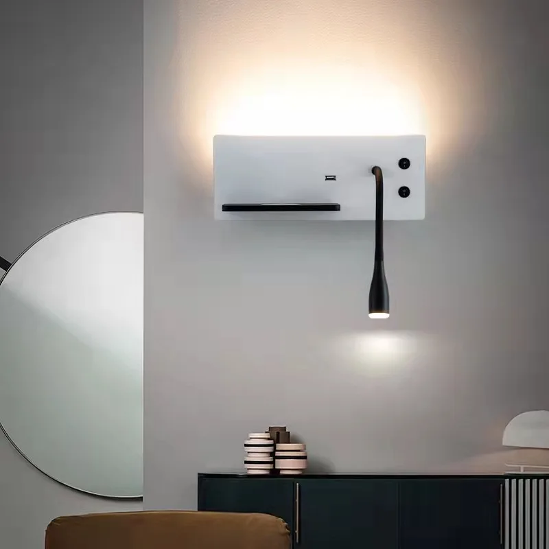 Wireless Charging Wall Lamp USB LED Bedroom Bedside Light Reading Spotlight Simple Study Living Room Multi-Function With Switch