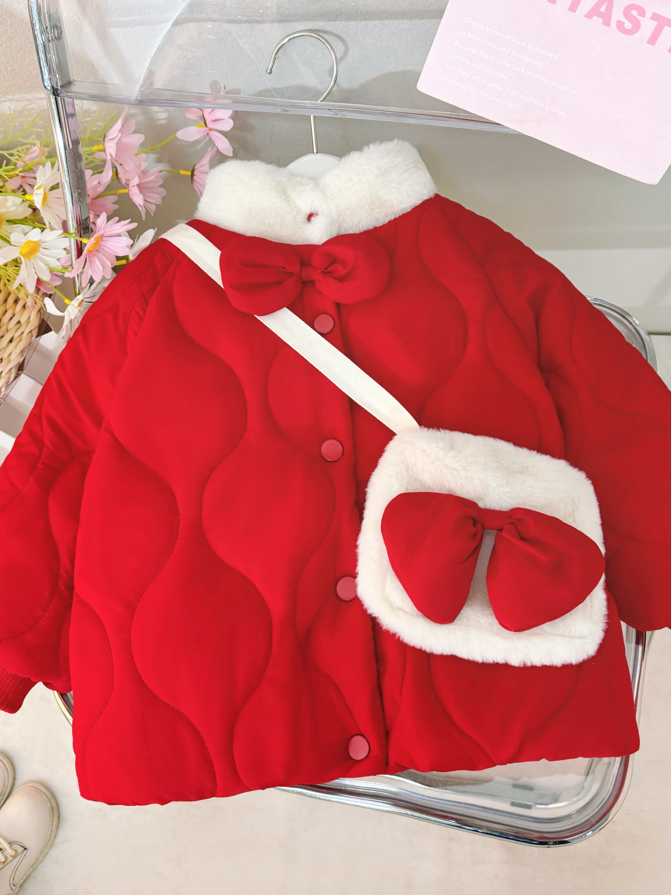 

Красная пуховая хлопковая куртка для маленьких девочек, зимняя одежда, детское пальто на один год, теплая мягкая хлопковая подкладка, детская одежда