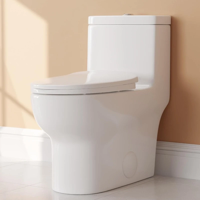 Elongated One Piece Toilet, Dual Flush 1.1/1.6 GPF Toilet with Comfortable Seat Height, Powerful & Quiet Modern Standard Toilet