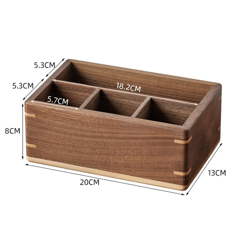 Rosewood Storage Box Desk Clutter Desktop Organizer Wooden Storage Box Multi Compartment Remote Control Stationeries Pen Holder