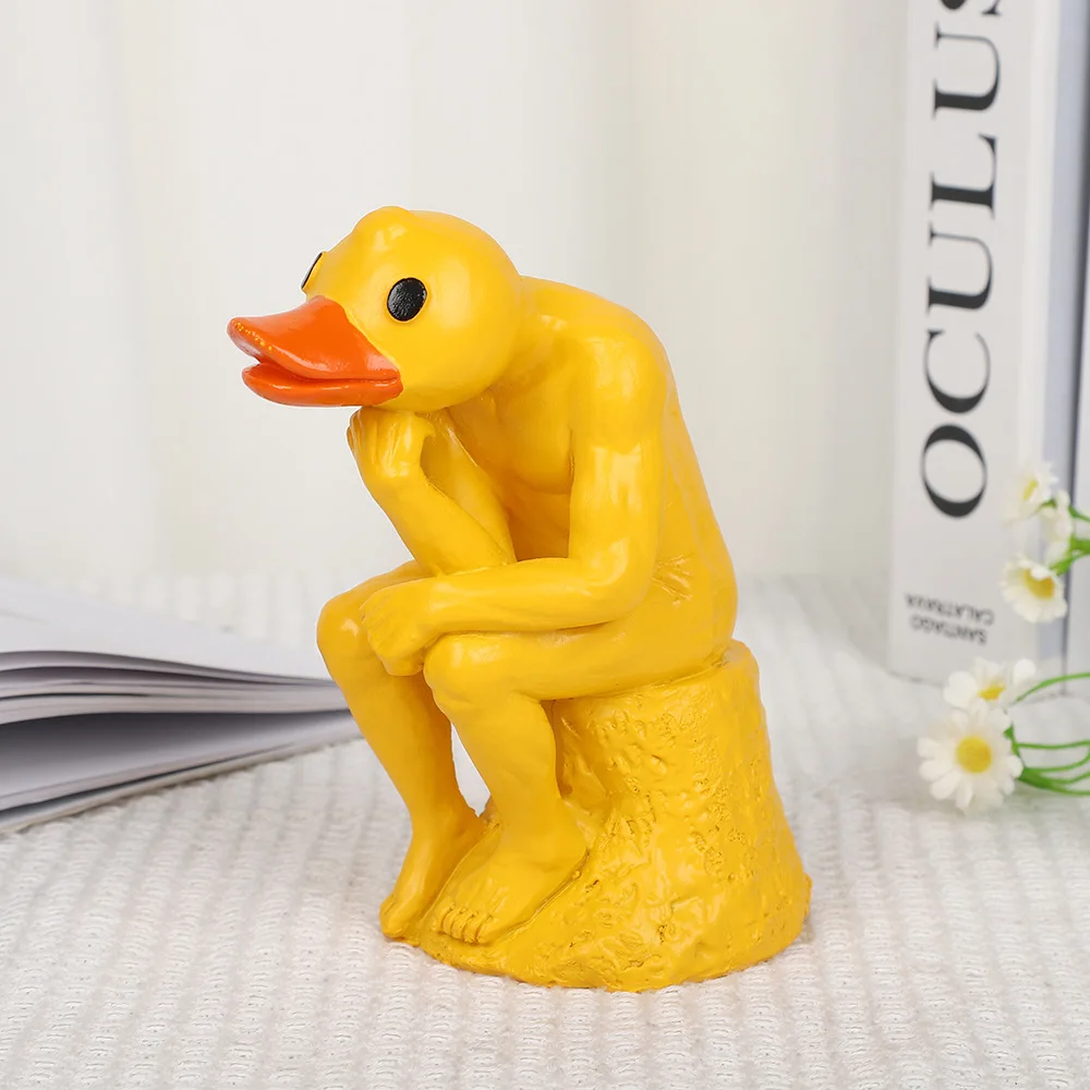 Thinking Duck Ornament Resin Crafts Decorative Niche Desktop Ornament Unnyl Funny Animal Duck Figures Room Outdoor Garden