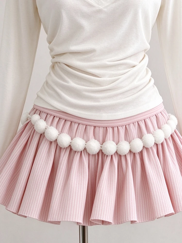 American Retro Cute Women 2 Piece Outfit Sets Sweet Casual Crop Top Blouse Short Skirt Y2K Harajuku Kawaii Streetwear Chic