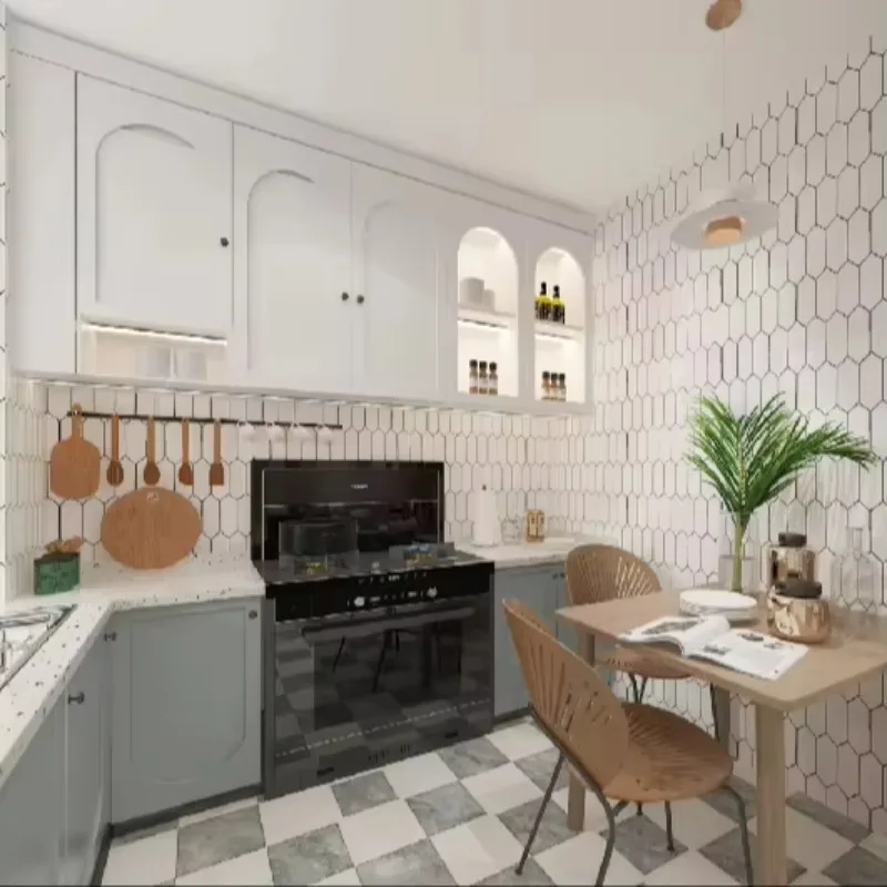 Classical PVC Kitchen Pantry Cabinets  Sink Solid Wood MDF American for Home Apartment Use Reasonable