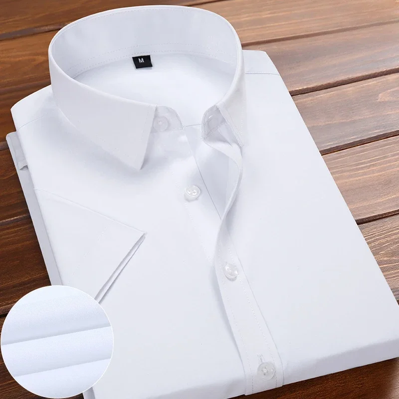 Summer New Men\'s Plain Short-sleeved White Shirt Lapel Slim Business Classic Men\'s Formal Work Shirt Brand Clothing