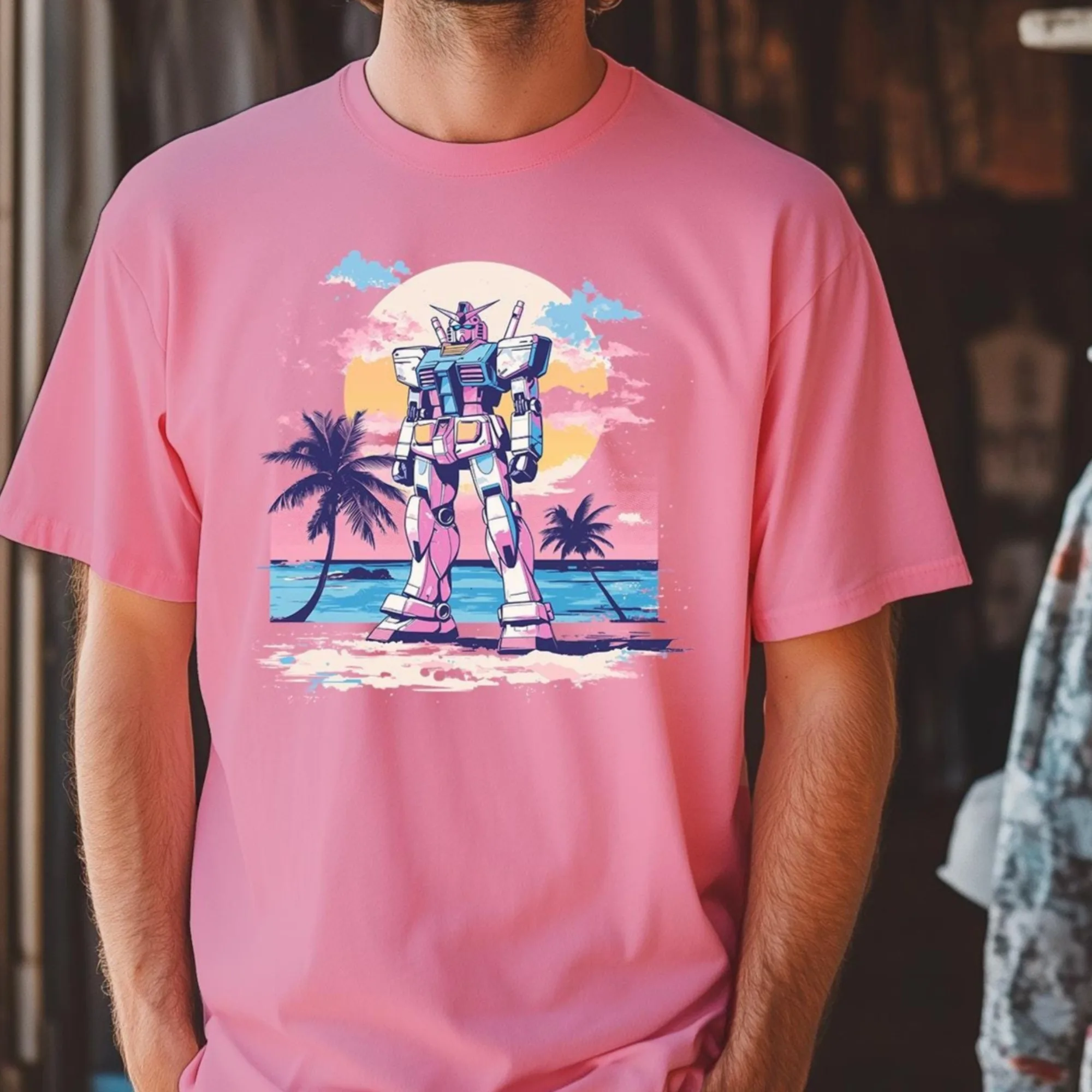 Gundam Pink T-Shirt Unisex 90er Anime Vintage Barbatos RX-78-2 Robot Lovers Tee Baumwolle Exklusiver Stil Harajuku Manga Grafik-Top