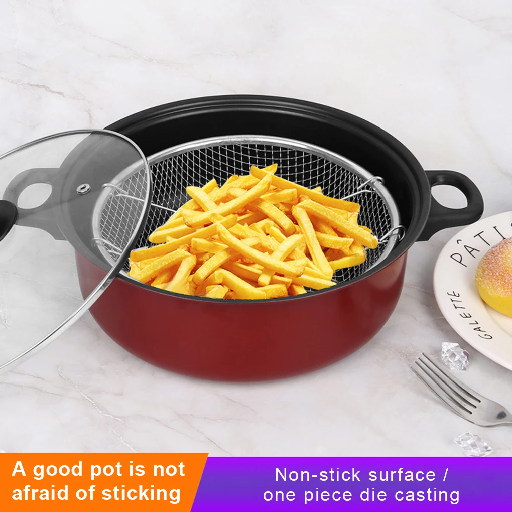 Home Deep Fry Pot Stainless Steel Fries Fryer Nonstick Pots Chip Pan Cooking Tool Cookware Kitchen Accessories 24cm