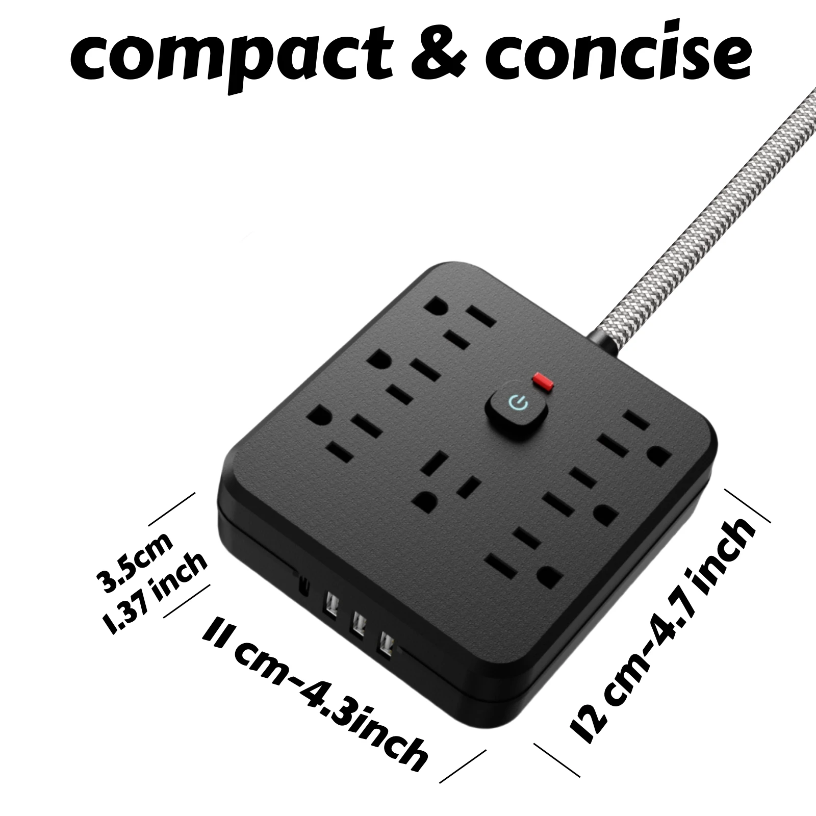 شريط طاقة 11 في 1 مع 7 مقابس تيار متردد و3 منافذ USB واتصال واحد من النوع C |   واقي من زيادة التيار وموسع متعدد المكونات، وجدار USB