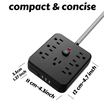 Prodlužovací kabel 11 v 1 se 7 AC zásuvkami, 3 USB porty a 1 konektorem typu C | Přepěťová ochrana a prodlužovací kabel s více zástrčkami, USB zásuvka 6 nejlepší prodej hlavní podřízená zásuvka - №6