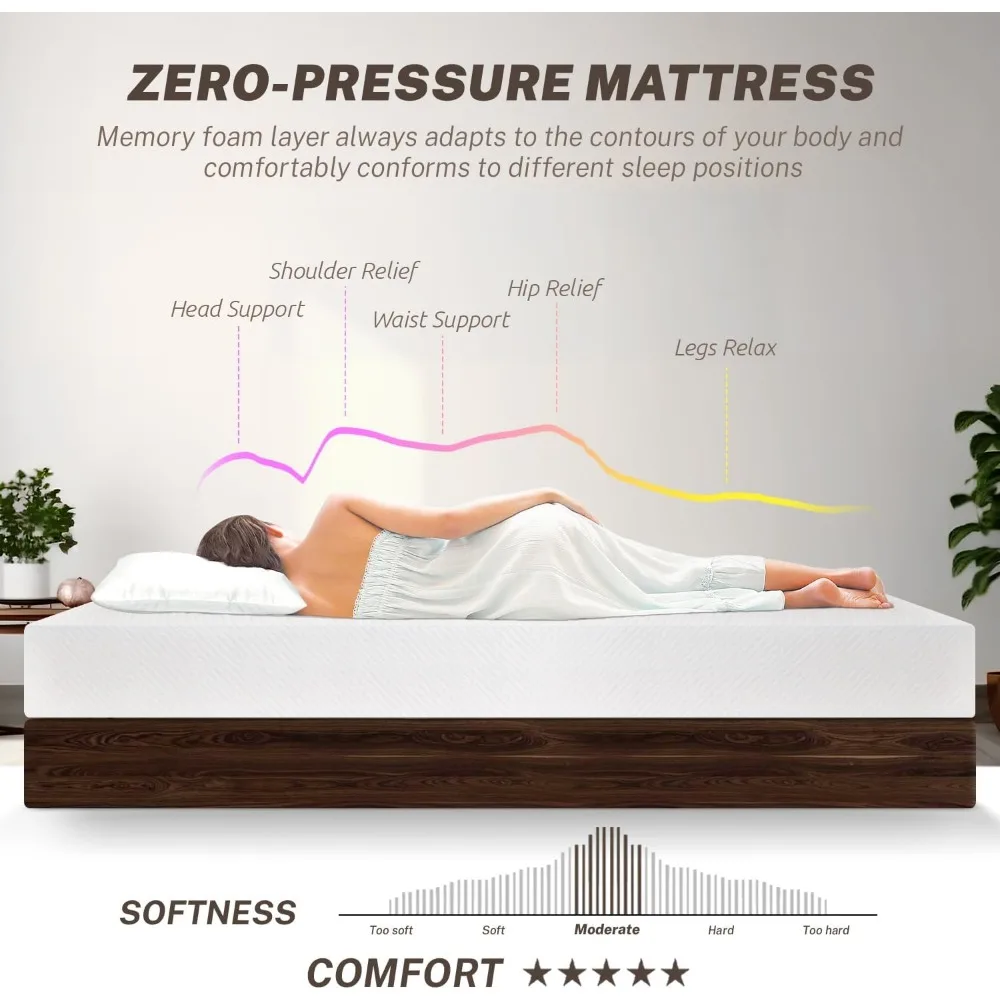 Matelas Queen en mousse à mémoire de forme infusée au gel, matelas moyen-optimiste pour les instituts de pression, Certipur-US ignorent, 5 ", 6", 8 ", 10", 12"