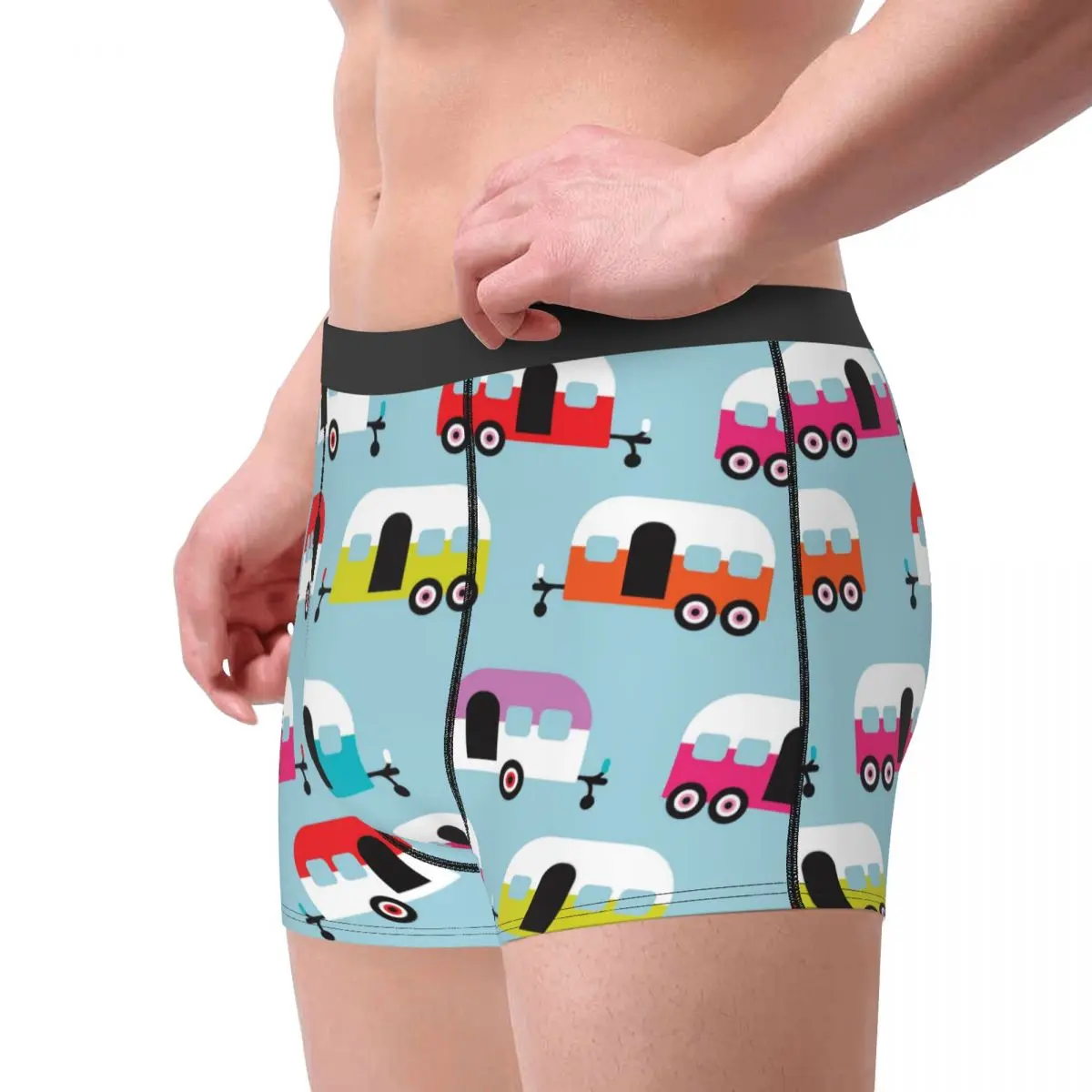 Men Happy Camp Underwear Cute Caravan Funny Boxer Shorts Panties Male Breathable Underpants