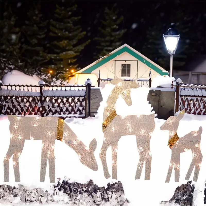 2025 Trend 3-Piece Lighted 2D Reindeer Family With 60 L, Bright Christmas Outdoor Decoration, Pre-Lit Light Up Deer Set,For Yard