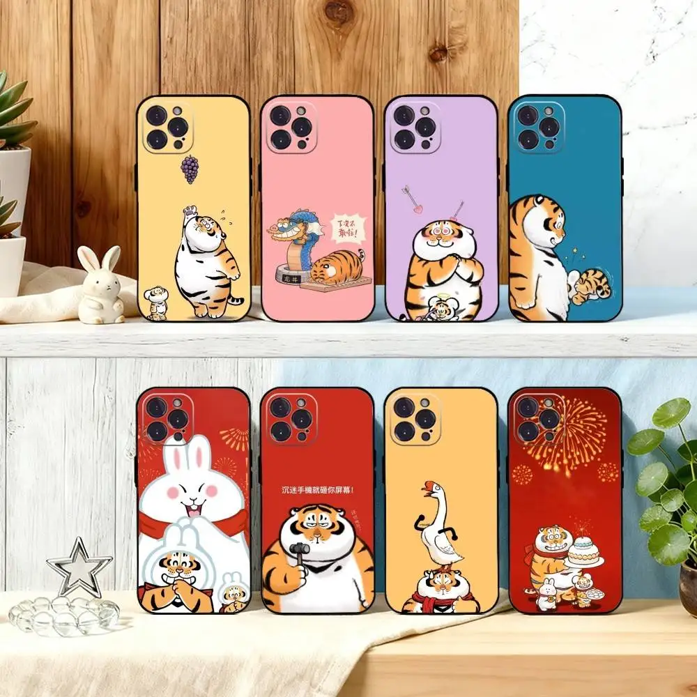 

F-Fluffy C-Chubby Tiger Cartoon Phone Case For iPhone17,16,15,14,13,12,Plus,Pro Max, 5G Others Soft Black Cover