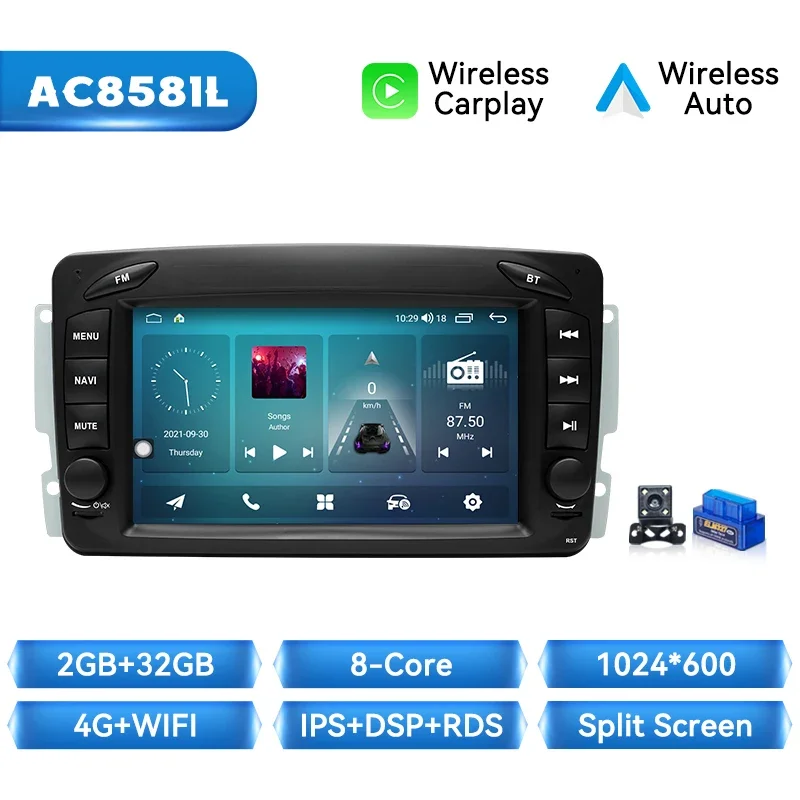 Draadloze Carplay Auto Mutimedia Speler Voor Mercedes/Benz/W209/W168/M/Ml/W208/W463/Viano/W639/Vito/Vaneo Android 14 4G Wifi