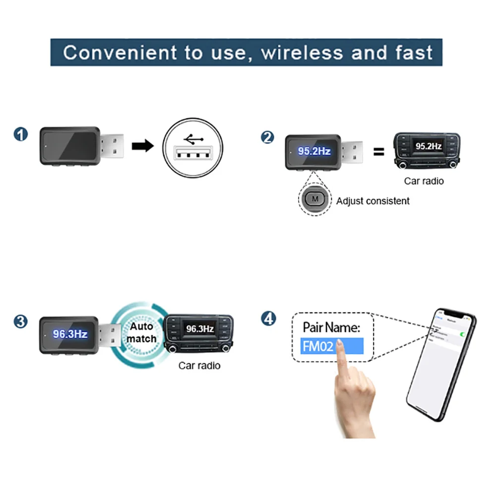 Приемник-передатчик Bluetooth 5,3, 87,5-108 МГц, FM-адаптер, громкая связь, мини-USB, автомобильный комплект питания, беспроводное аудио, FM-радио