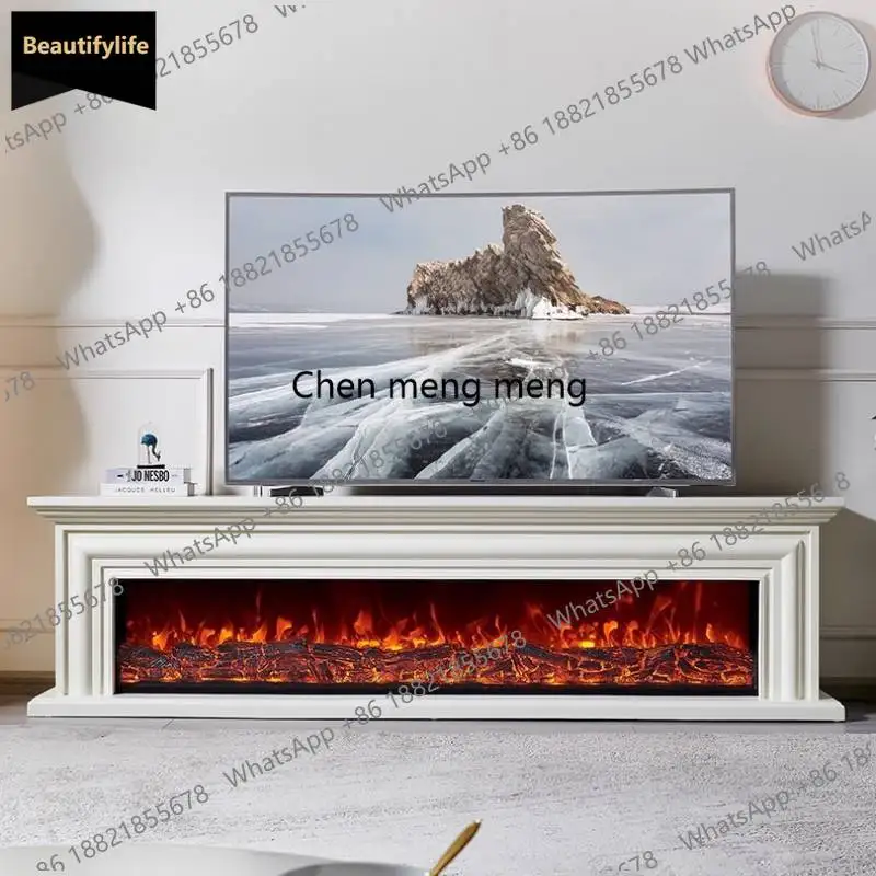 A95 Vintage black‑white long corner fireplace cabinet, stylish Japanese‑French‑Nordic decor for living‑room home decor.