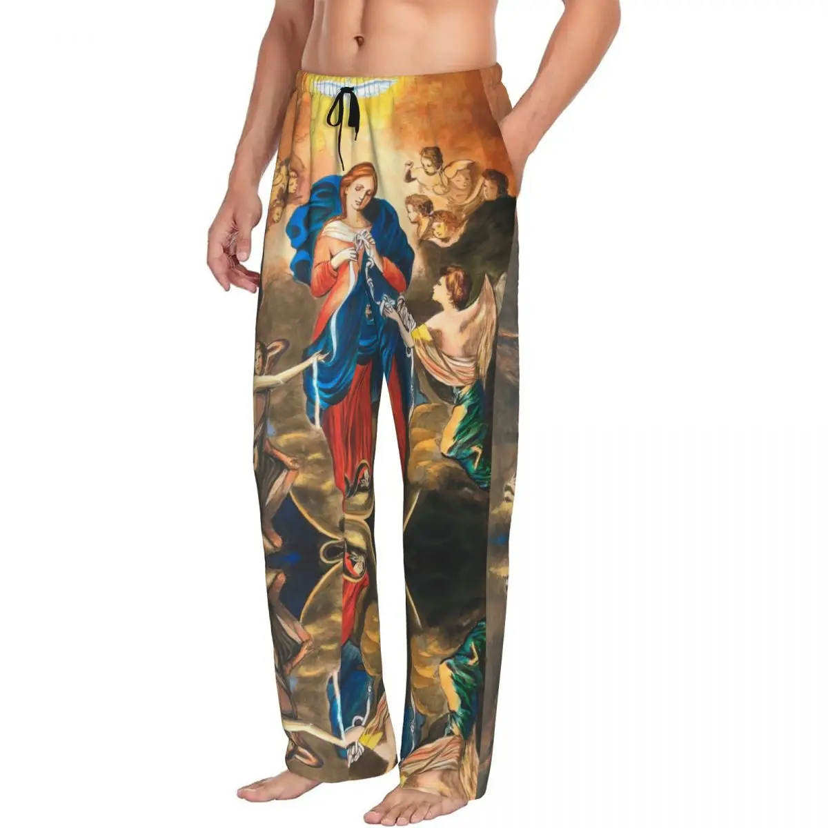 Custom Mary Undoer Of Knots Pajama Pants Catholic Our Lady of Virgin Mary Sleepwear Lounge Sleep Bottoms Stretch with Pockets