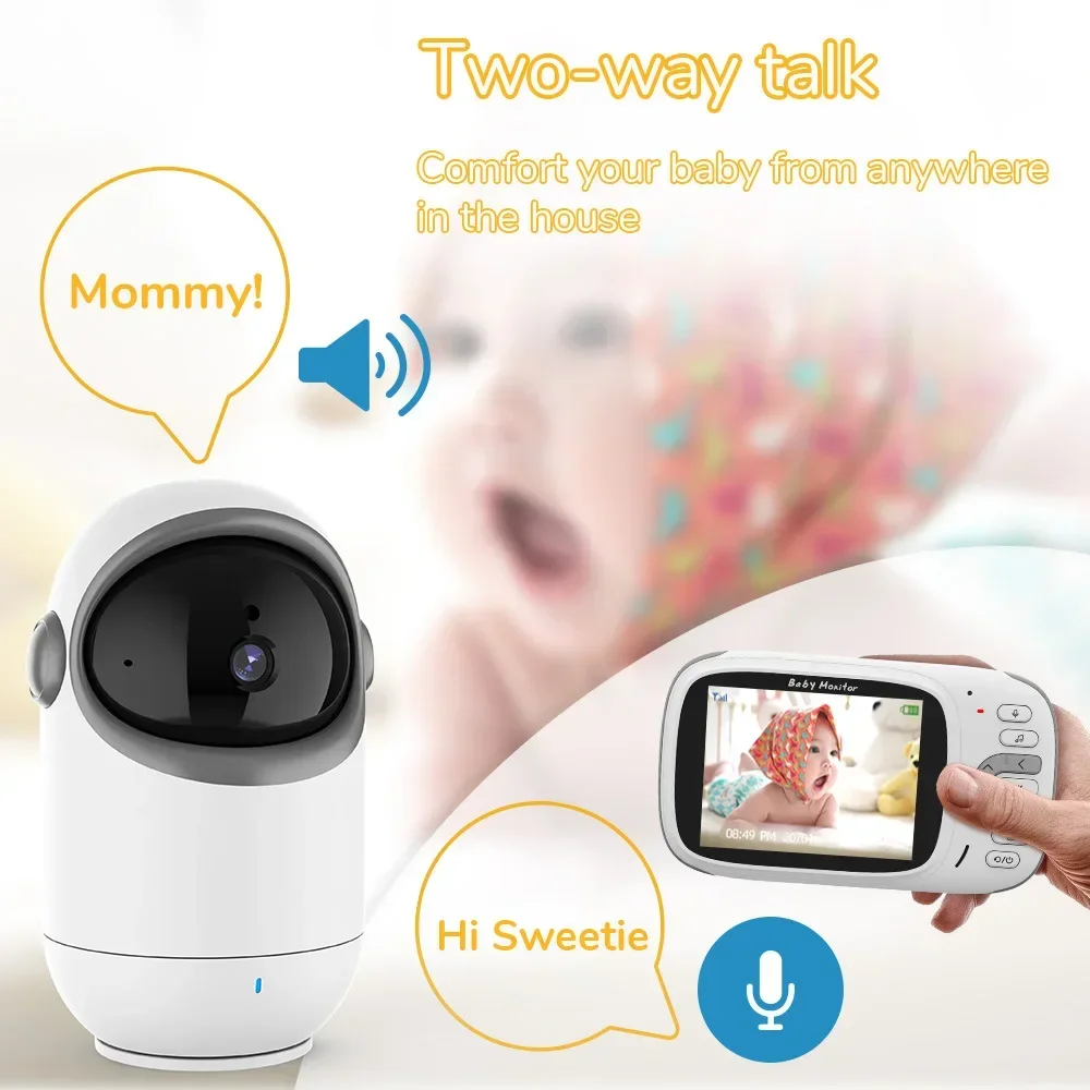 

Video Baby Monitor Kids 2-way Audio Night Vision Video Surveillance Cameras With Digital 3X Zoom 3.2''Screen Temperature Display