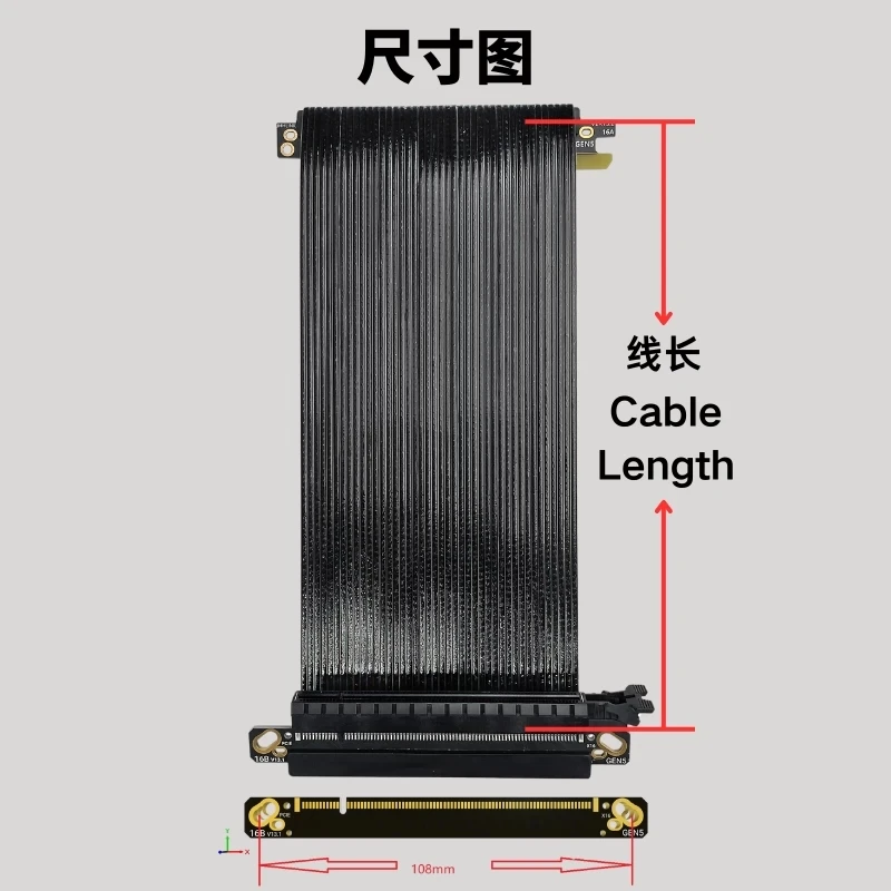كابل PCI E PCIe 5.0 X16 ذو هيكل عكسي مزدوج PCI Express Riser Gen5 لهيكل ITX RTX5090 5080 4090 محمي بالفضة
